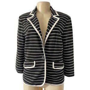 NY Collection Women’s Black White‎ Striped Blazer Button Pocket Stretch Jacket M